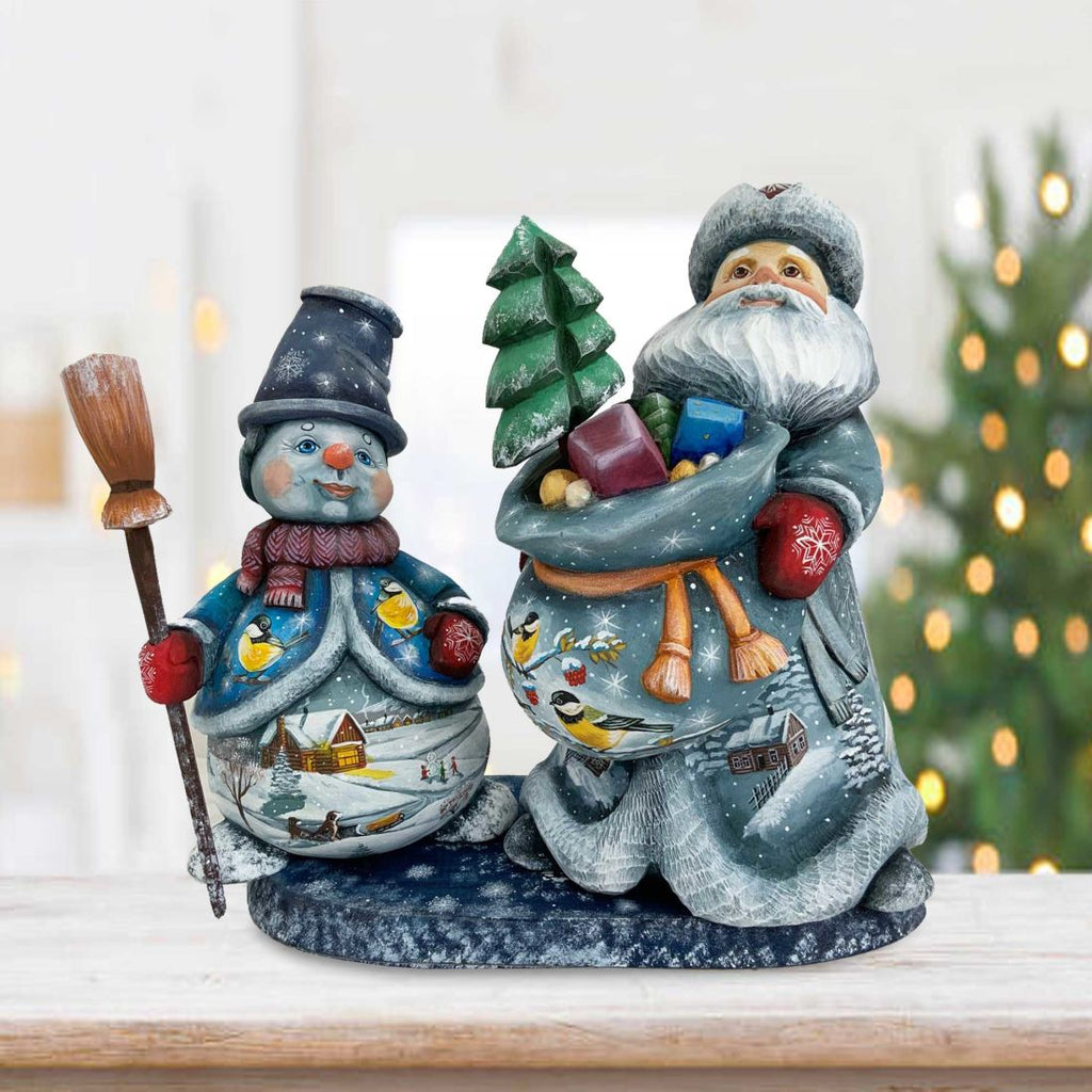Santa with Snowman Hand-Painted WOODCARVED Masterpiece by G. DeBrekht - Christmas Santa Snowman Decor - 2000014