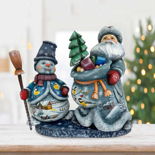 Santa with Snowman Hand-Painted WOODCARVED Masterpiece by G. DeBrekht - Christmas Santa Snowman Decor - 2000014