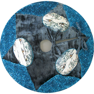 Winter Forest Tree Skirt Small 18-Inches Diameter - Handmade Tapestry from Velvet and Silk Hand-Embroidered with Gold 15x15 Inches by G. Debrekht - Unique Handcrafted Home Decor