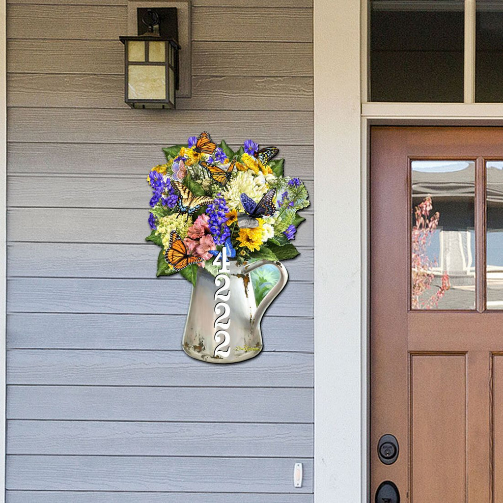 Butterfly Bouquet Personalized House Number Sign by D. Gelsinger - Easter Spring Decor - Handcrafted Wooden Address Sign - MA8461055-1920