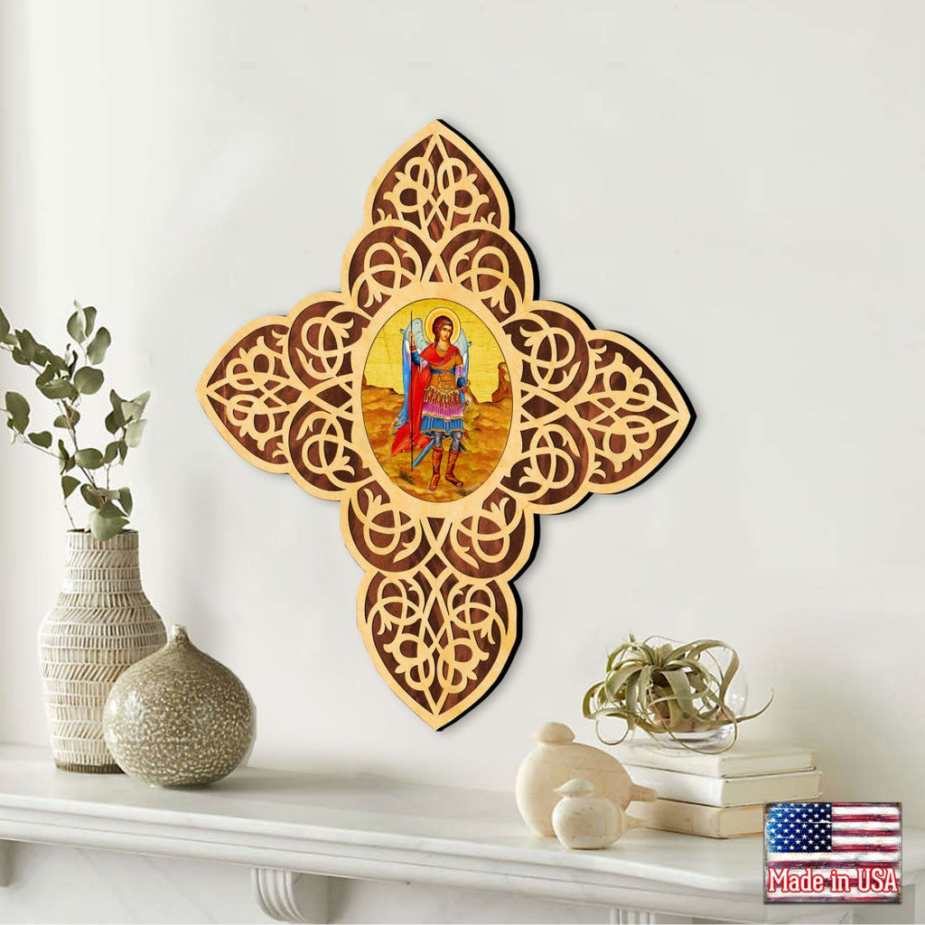 St. Michael the Archangel Filigree Wooden Cross by Museum Icons - Inspirational Icon Decor - 88422