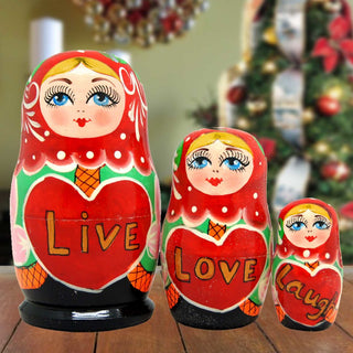 Live Love Laugh Matreshka Nesting Hand-Painted Doll Set of 3 by G. DeBrekht - Love Family Kids Decor - 14709