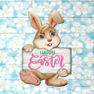 Happy Easter Bunny Wooden Door Hanger by G. DeBrekht - Easter Spring Decor - 815433-1H
