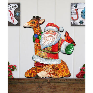 Santa On Giraffe Christmas Door Decor by G. DeBrekht - Christmas Santa Snowman Decor - 8111360H