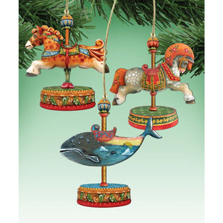 Carousel Wooden Ornaments Set of 3 by G. DeBrekht - Christmas Decor - 81000872S3