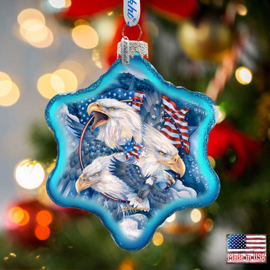 Allegiance Patriotic Eagles Glass Ornament by J. Bergsma - American Christmas Decor - 754-730-JB