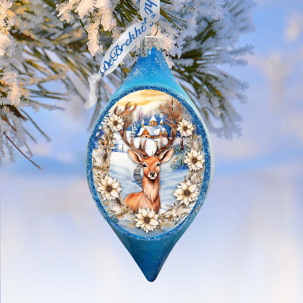 Majestic Forest Deer Drop Glass Ornament by G. Debrekht - Wildlife Holiday Decor - 757-047