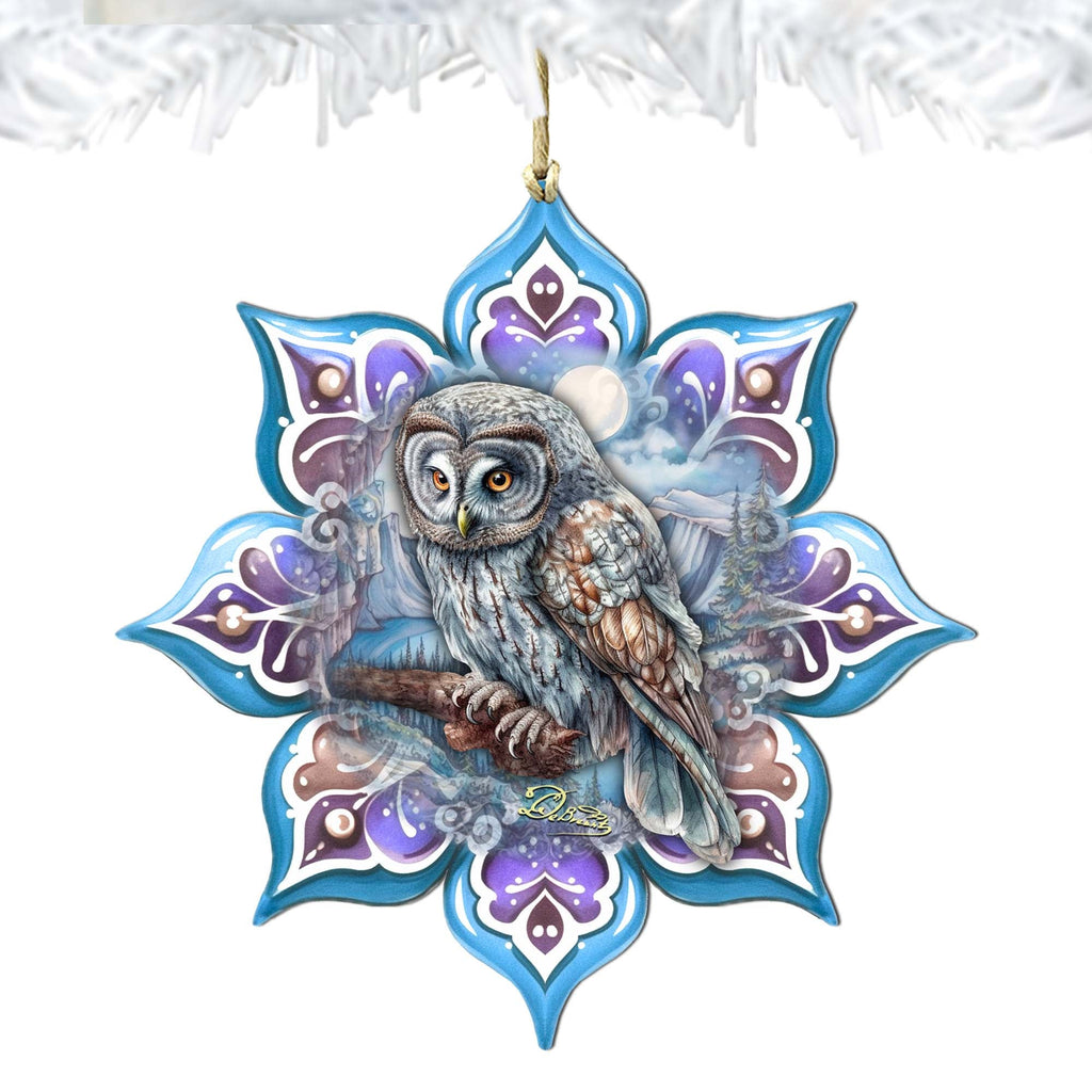 Arctic Owl Snowflake Wooden Ornaments by G. Debrekht - Nature Wildlife Decor - 8688435