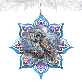 Arctic Owl Snowflake Wooden Ornaments by G. Debrekht - Nature Wildlife Decor - 8688435