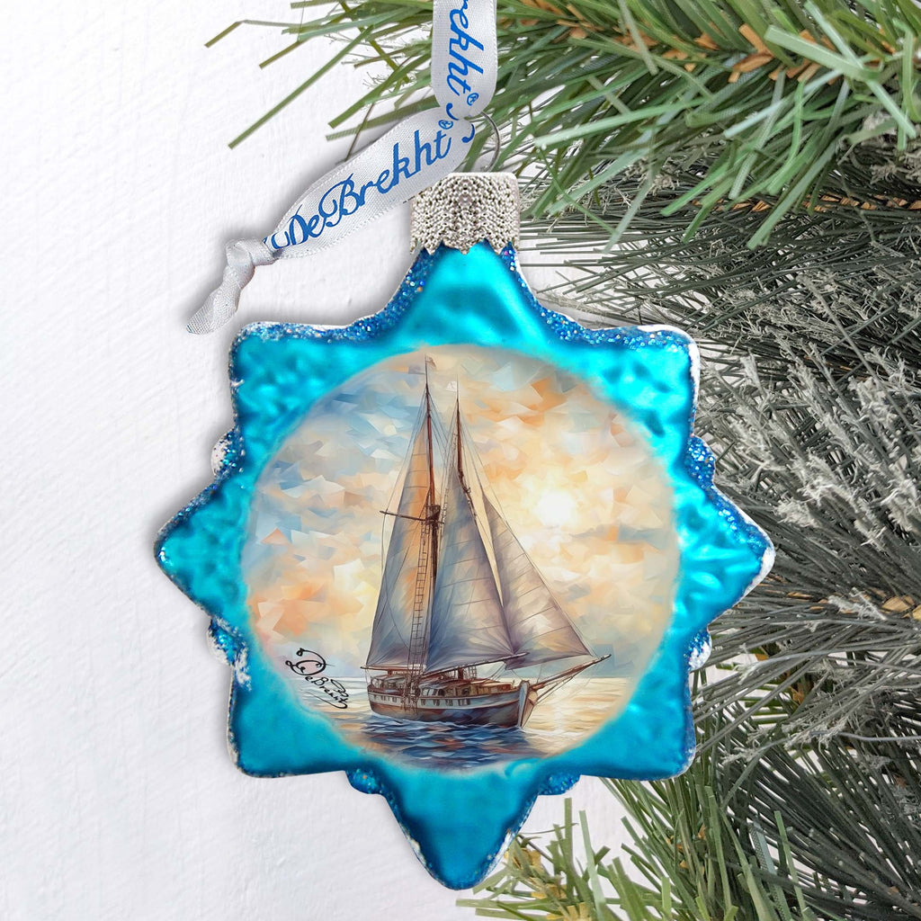 Coastal Decorations Sailboat Keepsake Glass Ornaments by G. Debrekht - Coastal Holiday Decor - 777401
