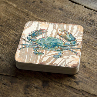 Crab Wooden Cork Coastal Coasters Gift Set of 4 by Nature Wonders - 95224-2C-S4