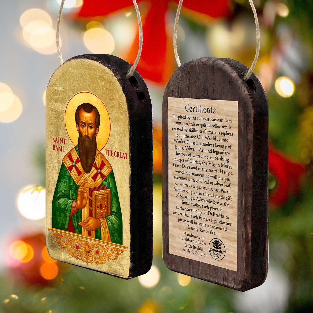 a religious icon of Saint Basil, a famous Russian Orthodox saint, with a certificate attached to it.