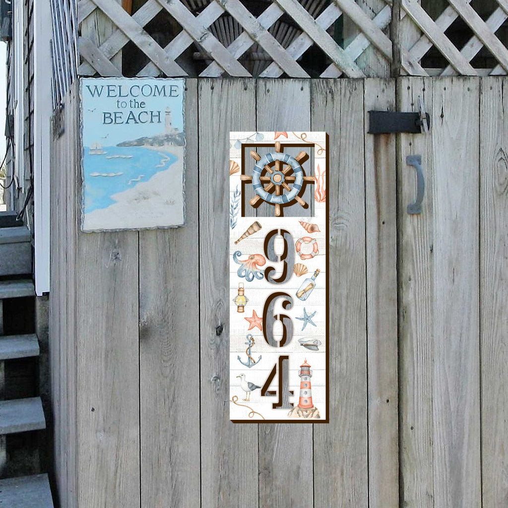 Coastal Door Numbers Sign - Captain Wheel Wooden House Number - Custom Home Address Sign - MA989815