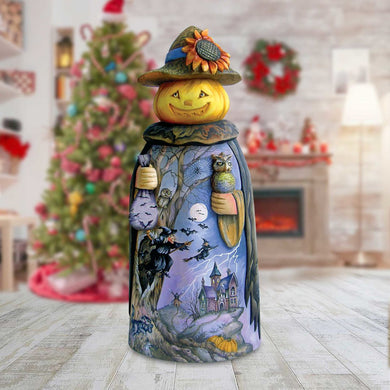 Ghostly Goblin Pumpkin Hand-Painted WOODCARVED Masterpiece by G. DeBrekht - Thanksgiving Halloween Decor - 241970 - SPECIAL ORDER *** PRE-ORDER - Handmade Just for You! ***