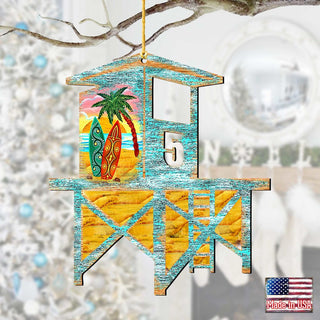 Beach Lifeguard Tower Wooden Ornaments by G. DeBrekht - Coastal Holiday Decor - 8198540