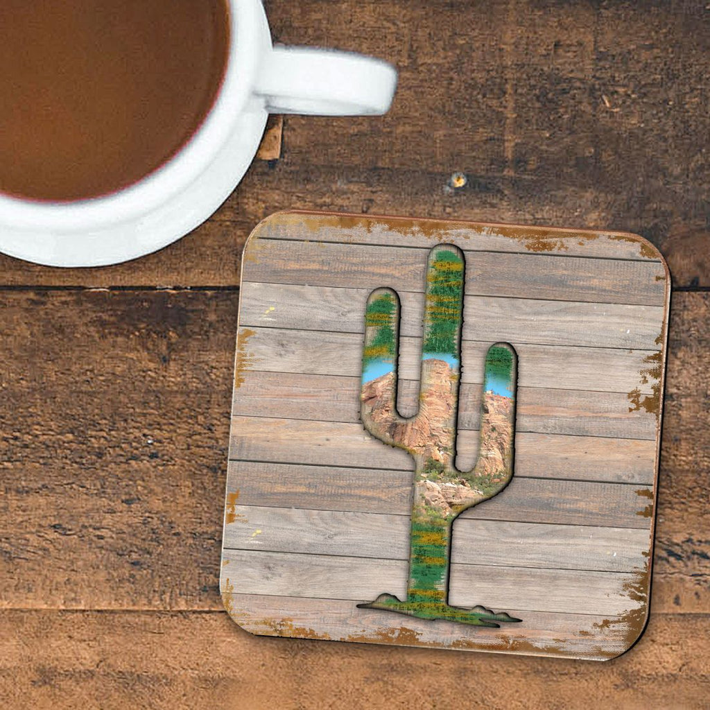 Cactus Wooden Cork Coasters Gift Set of 4 by Nature Wonders - Nature Wildlife Decor - 8199416C-S4