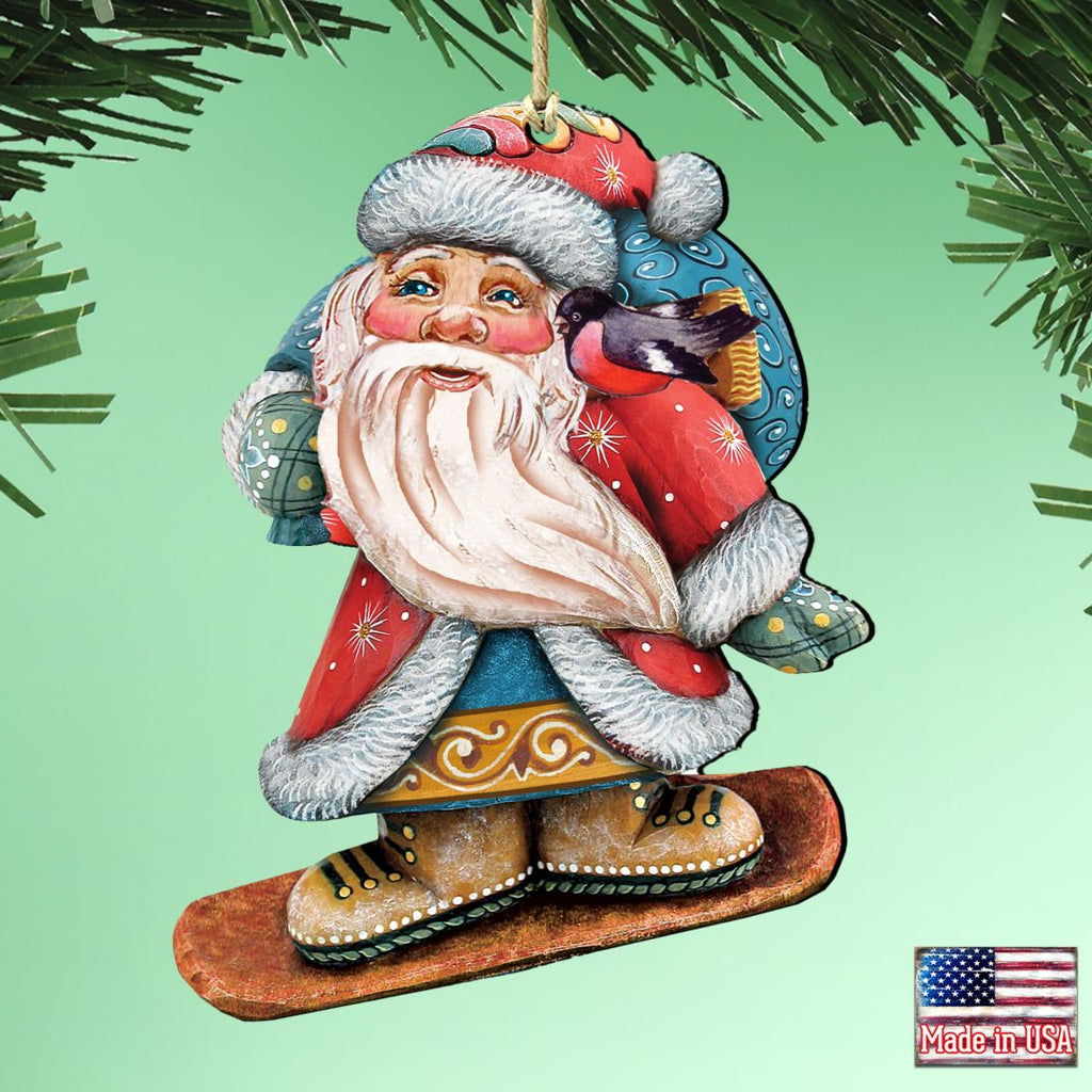 Downslope Santa Christmas Wooden Ornaments by G. DeBrekht - Christmas Santa Snowman Decor - 8119171