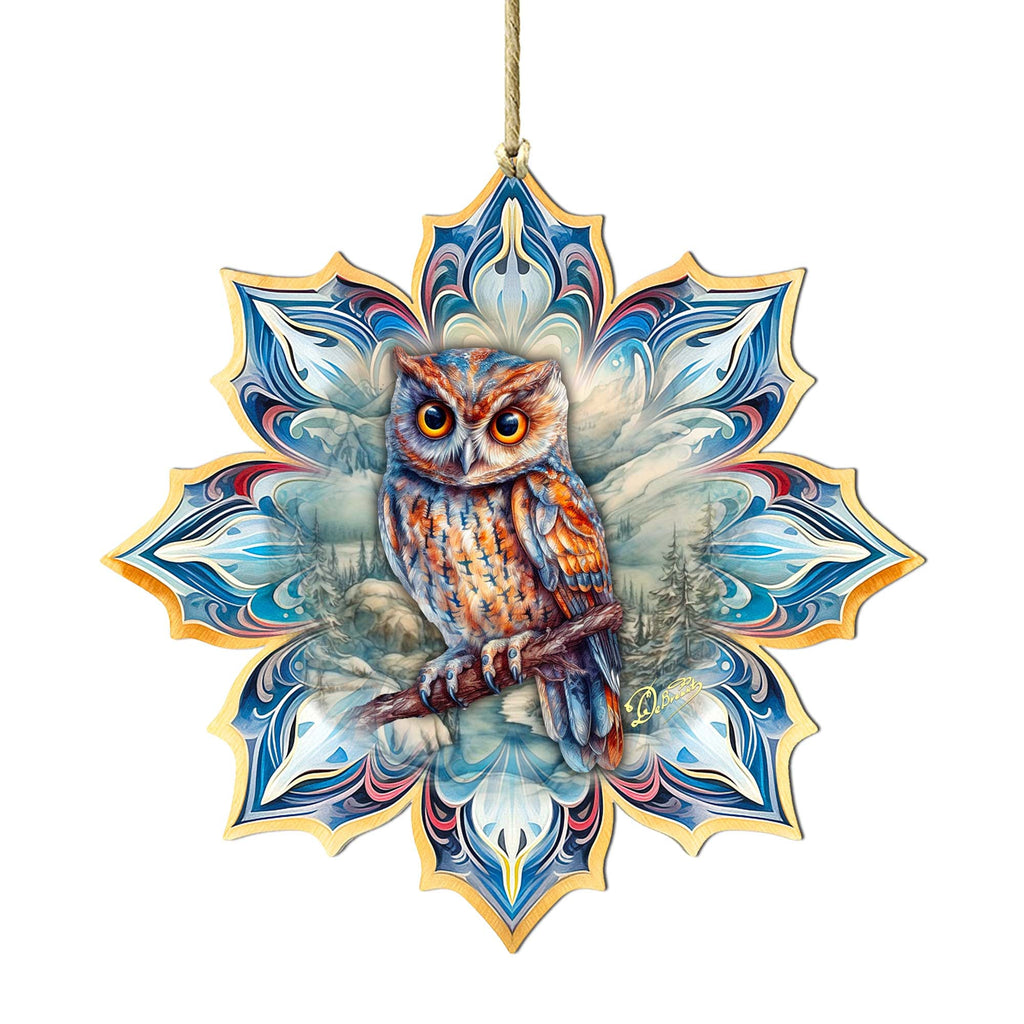 Great Horned Owl Snowflake Large Wooden Ornament by G. Debrekht - Nature Wildlife Decor - 8688436M
