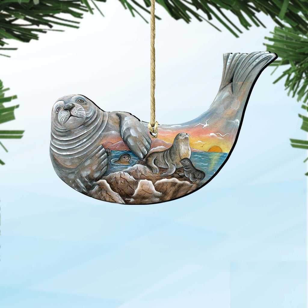 Seal Wooden Ornaments by G. DeBrekht - Coastal Holiday Decor - 8158914
