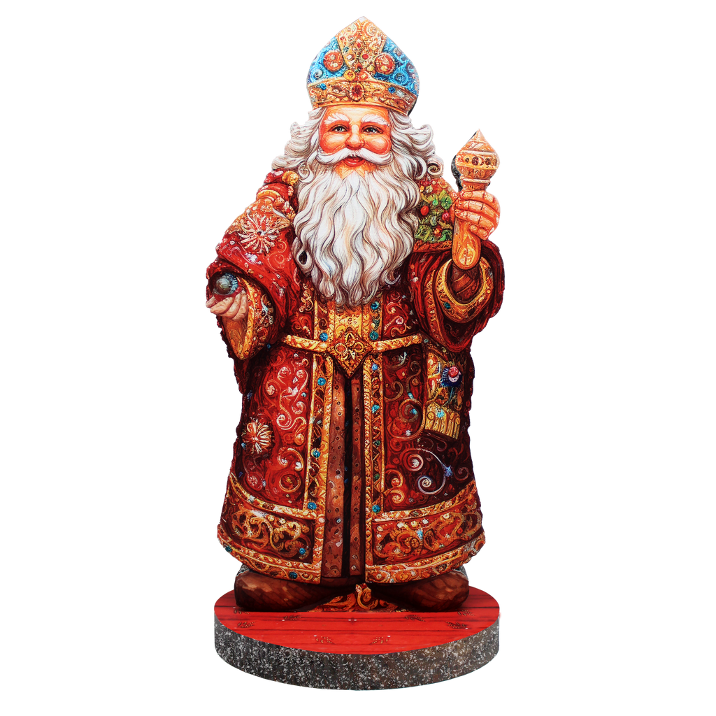 Festive Santa Limited Edition Centerpiece Wooden Figurine by G. Debrekht - Christmas Santa Snowman Decor - 89321