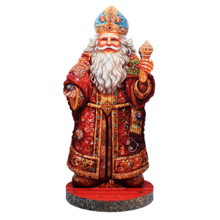 Festive Santa Limited Edition Centerpiece Wooden Figurine by G. Debrekht - Christmas Santa Snowman Decor - 89321