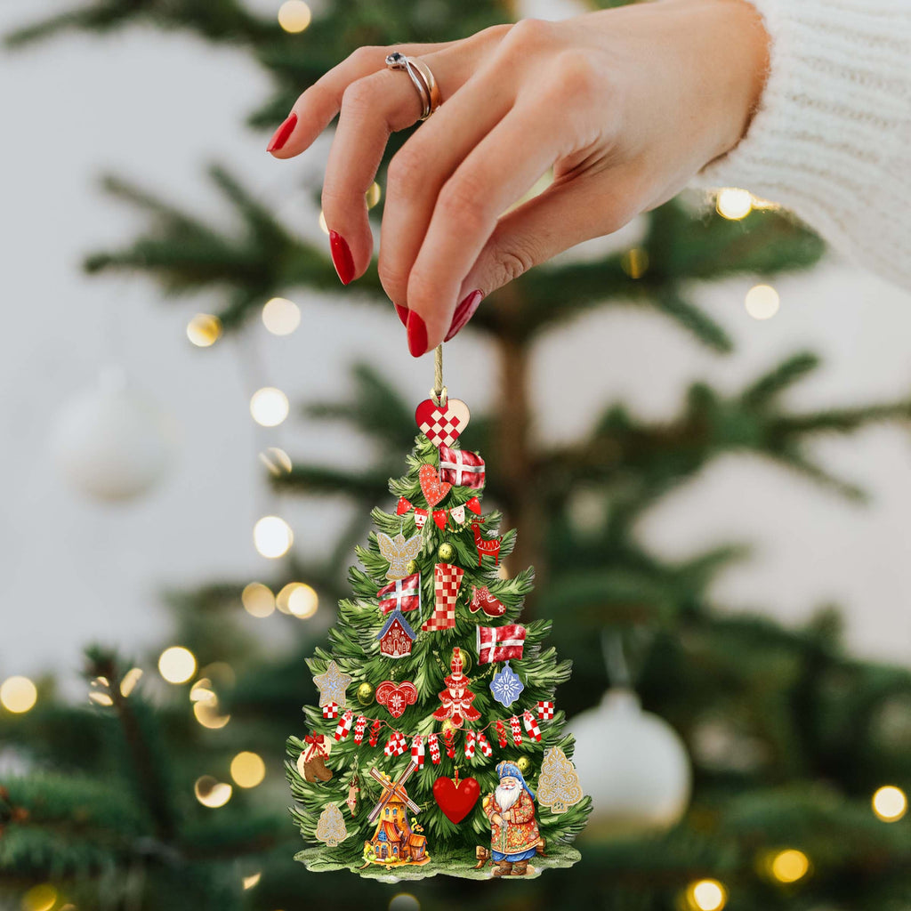 Santas Around the World - Danish Inspired Santa - Eco Wood Ornaments Set of 3 by G. DeBrekht Christmas Santa Snowman Decor - 8091302S3