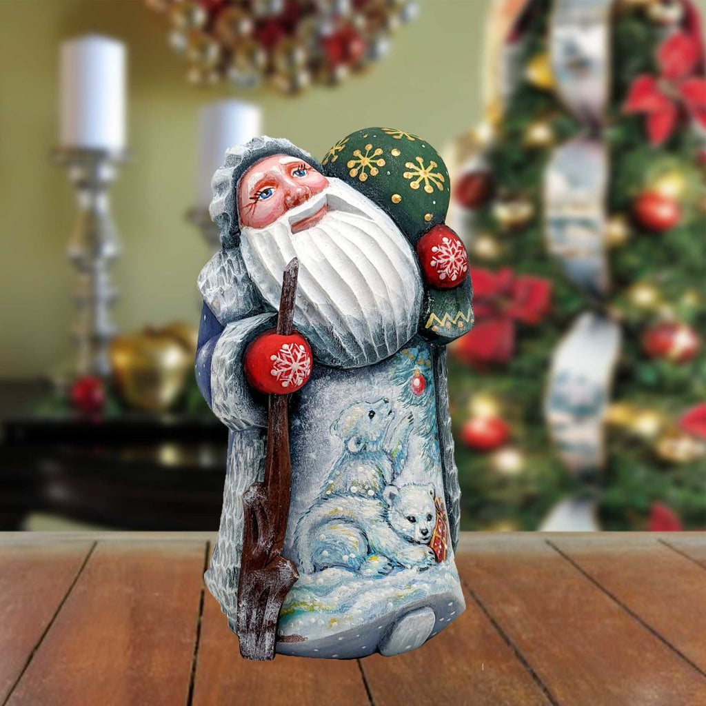 Santa and the Bear Cubs Santa Hand-Painted WOODCARVED Figurine by G. DeBrekht - Wildlife Holiday Decor - 821508-3