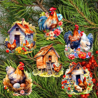 Spring on the Farm Clip-On Eco Wood Decorative Ornaments Set of 6 by G. Debrekht - Easter Decor - 8090056C-S6