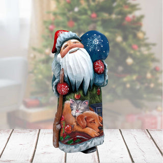 Father Frost Pets Santa Hand-Painted WOODCARVED Figurine by G. DeBrekht - Wildlife Holiday Decor - 821508-9 *** PRE-ORDER - Handmade Just for You! ***