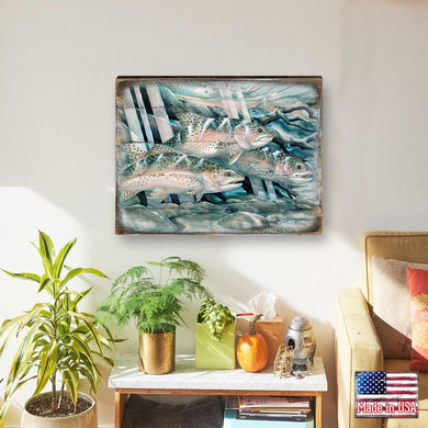 Catch the Rainbow Trout Wooden Wall Art by J. Bergsma - Nature Wildlife Decor - 8592674BP-JB
