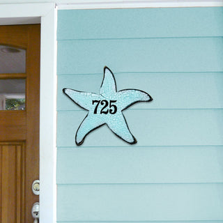 Starfish Coastal Wooden Personalized House Number Sign by G. Debrekht - Coastal Sea-Life Decor - Handcrafted Wooden Handcrafted Wooden Handcrafted Wooden Address Sign - MA98531