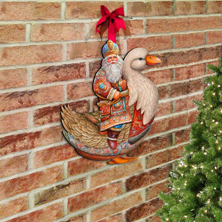 Charming Santa Riding Goose Holiday Door Decor by G. Debrekht - Christmas Santa Snowman Decor - 8611063H