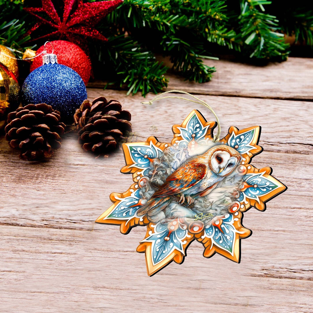 Owls Snowflake Eco Wood Ornaments Set of 3 by G. Debrekht - Nature Wildlife Decor - 8090152-S3