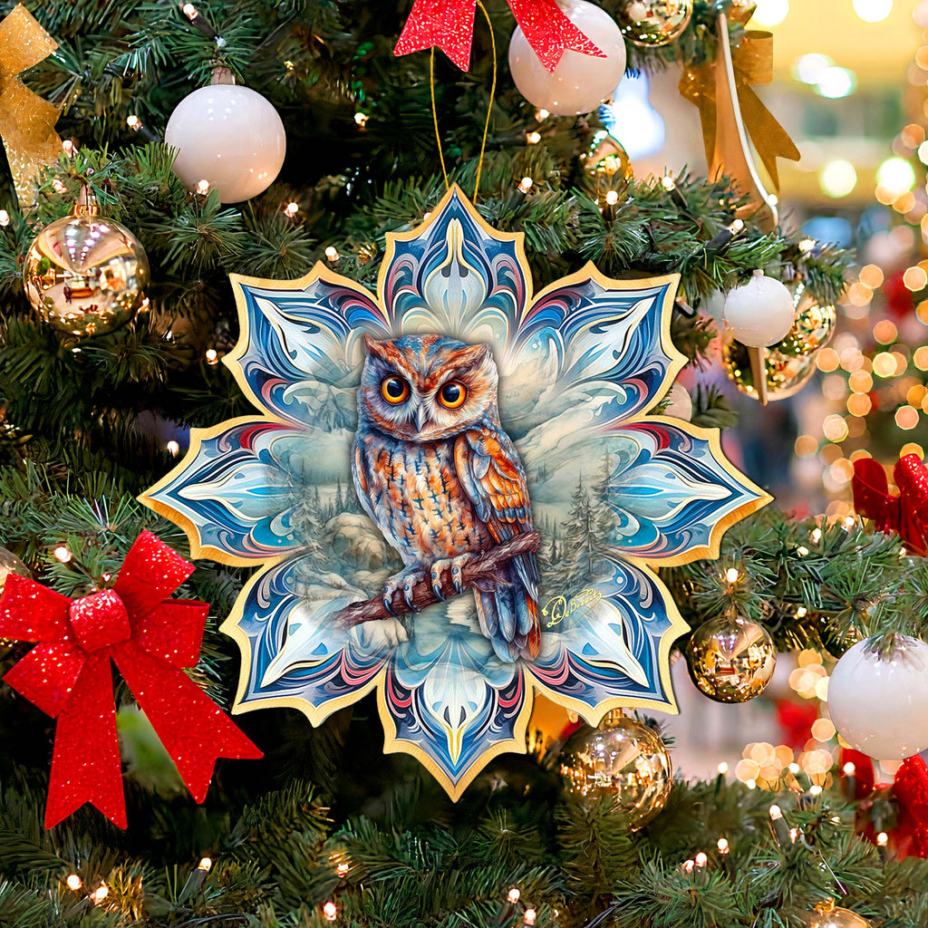 Great Horned Owl Snowflake Large Wooden Ornament by G. Debrekht - Nature Wildlife Decor - 8688436M