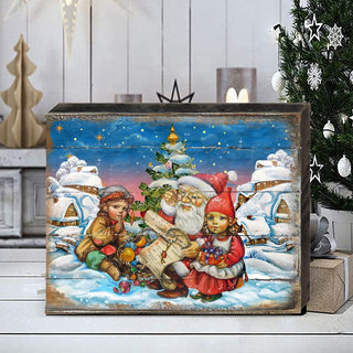 Vintage Christmas Santa Wooden Wall Art by G. DeBrekht - Christmas Santa Snowman Decor - 8173841B