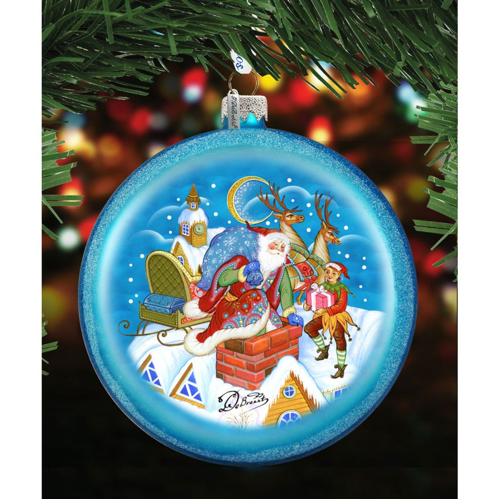 Christmas Arrival Glass Ornament by G. DeBrekht - Christmas Santa Snowman Decor - 744-043