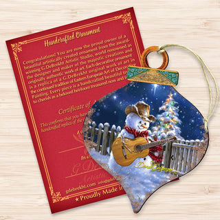 Guitar Player Snowman Wooden Ornaments of 2 by Gelsinger - Christmas Santa Snowman Decor - 8031120-1531