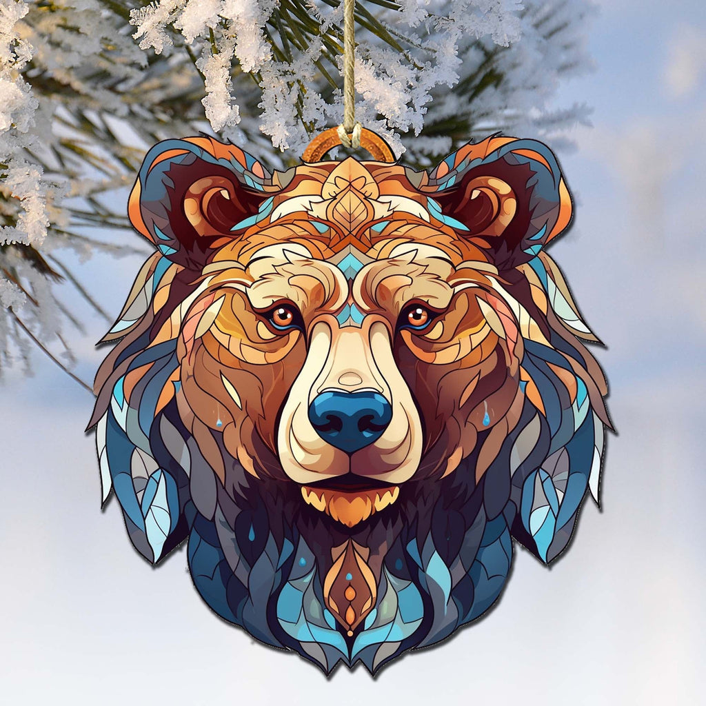 Stained Glass Design Bear Face Wooden Ornaments by G.Debrekht - Wildlife Holiday Decor - 8710124-1