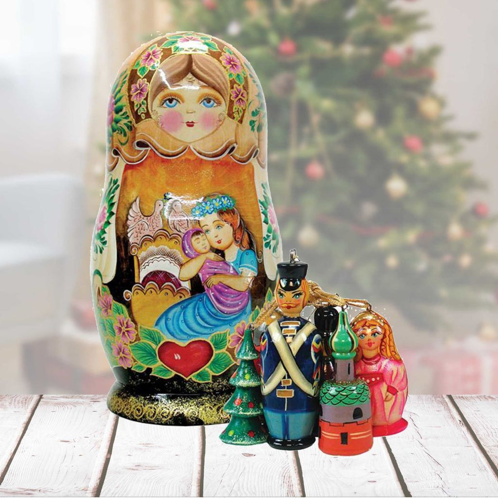 Mother Love Nesting Hand-Painted Doll with Set of Wooden Ornaments by G. DeBrekht - Christmas Decor - 130731