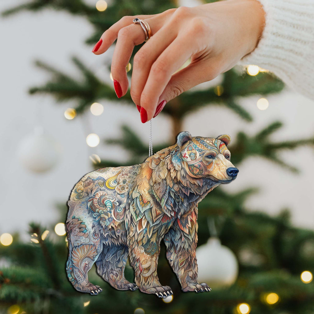 Alaskan Majestic Bear Wooden Ornaments by G.Debrekht - Wildlife Holiday Decor - 8710106-1