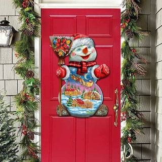 Santa In the Night Sky Snowman Door Decor by G. DeBrekht - Christmas Santa Snowman Decor - 818158H
