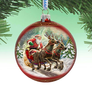 Speedy Sleigh Lg Glass Ornament by G.Debrekht Christmas Santa Snowman Decor - 73959