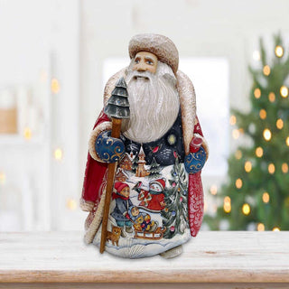 Everyone is Waiting for Christmas Santa Hand-Painted WOODCARVED Figurine by G. DeBrekht - Christmas Santa Snowman Decor - 821716 *** PRE-ORDER - Handmade Just for You! ***