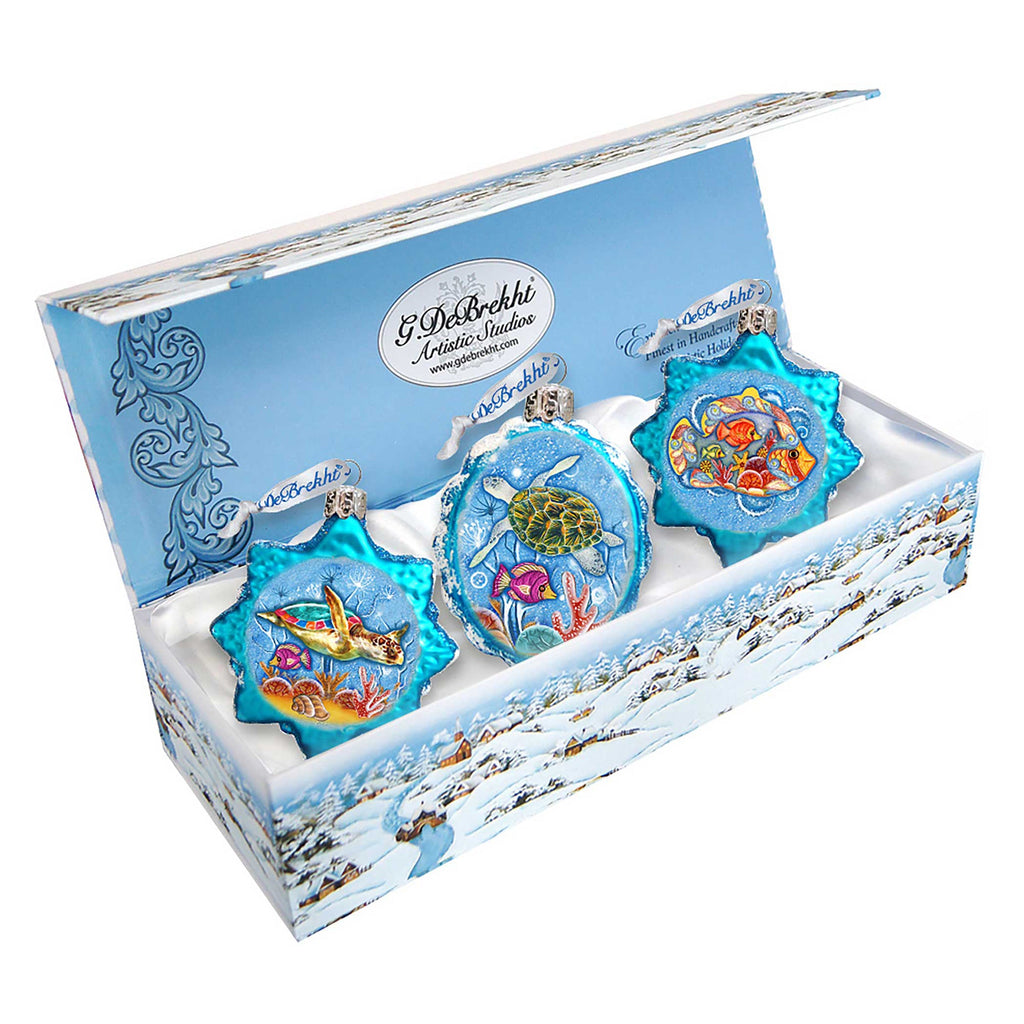 Under the Sea Mercury Glass Ornaments Set of 3 by G. DeBrekht - Coastal Holiday Decor - 770132S3