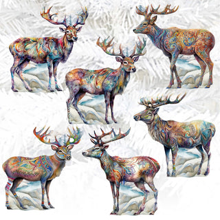 Iconic Caribou of Alaska Clip-On Eco Wood Decorative Ornaments Set of 6 by G. Debrekht - Wildlife Decor - 8090111C-S6