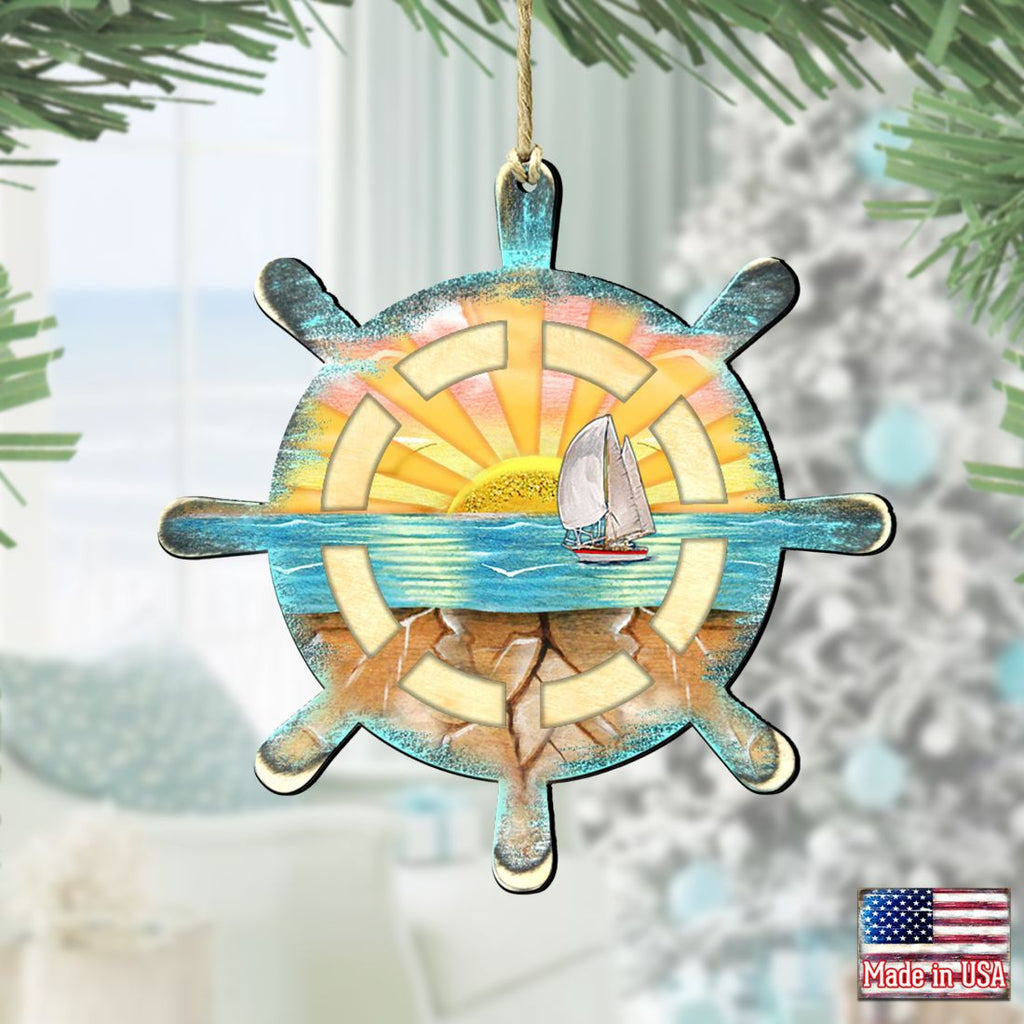 Captain Wheel Wooden Ornaments by G. DeBrekht - Coastal Holiday Decor - 8198536