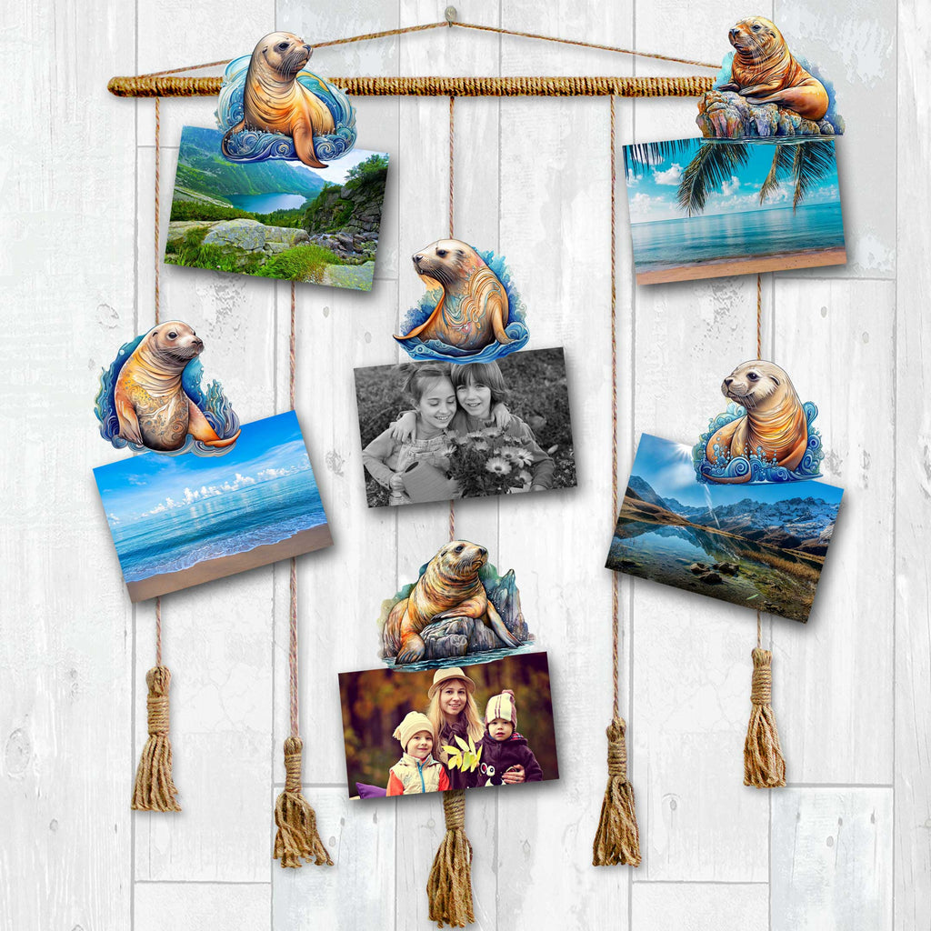 Coastal Sea Lions Clip-On Eco Wood Decorative Ornaments Set of 6 by G. Debrekht - Wildlife Decor - 8090127C-S6
