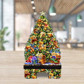 Christmas Tree Teddy Bears Cell Phone Stand Christmas Decor Wood Mobile Tablet Holder Charging Station Organizer - 892082C-DG