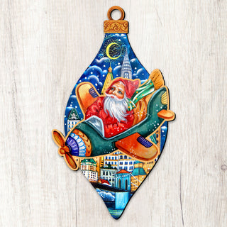 Santa On an Airplane Christmas Door Decor by G. DeBrekht - Christmas Santa Snowman Decor - 8112170H