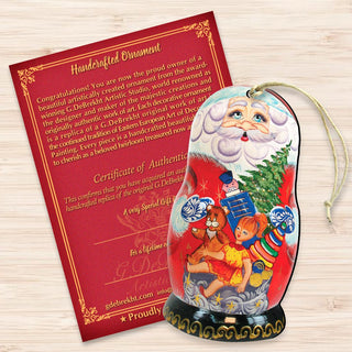 Gift Bag Santa Nesting Doll Wooden Ornaments by G. DeBrekht - Christmas Santa Snowman Decor - 8110715